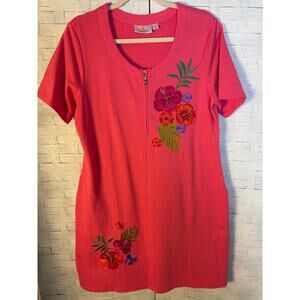 Quacker factory womens shirt dress T-shirt cover-up packets embroidered Tropical